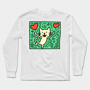 Funny Keith Haring, cat lover Long Sleeve T-Shirt